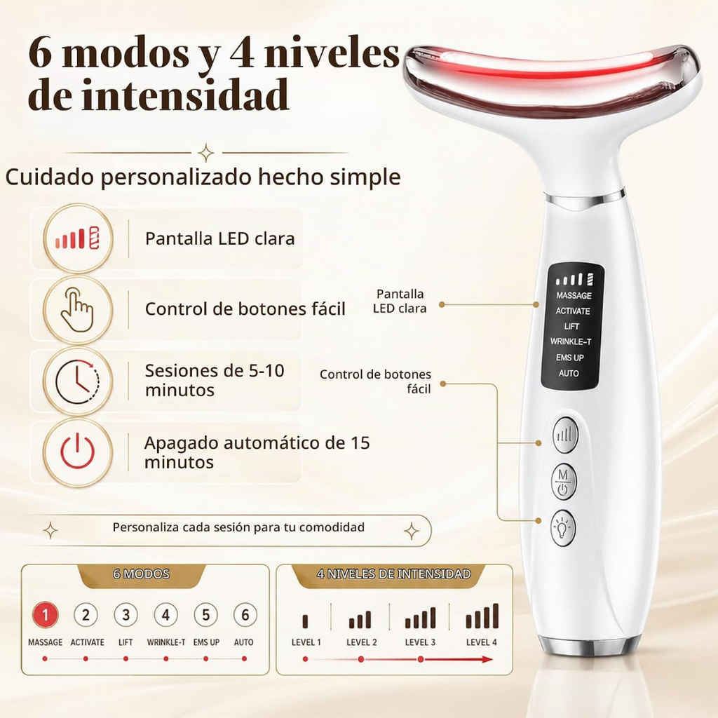 Masajeador facial con vibración y 7 Luces LED