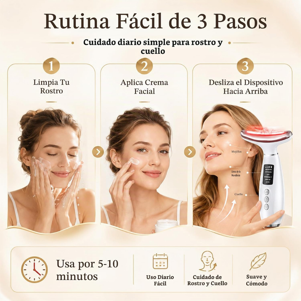 Masajeador facial con vibración y 7 Luces LED